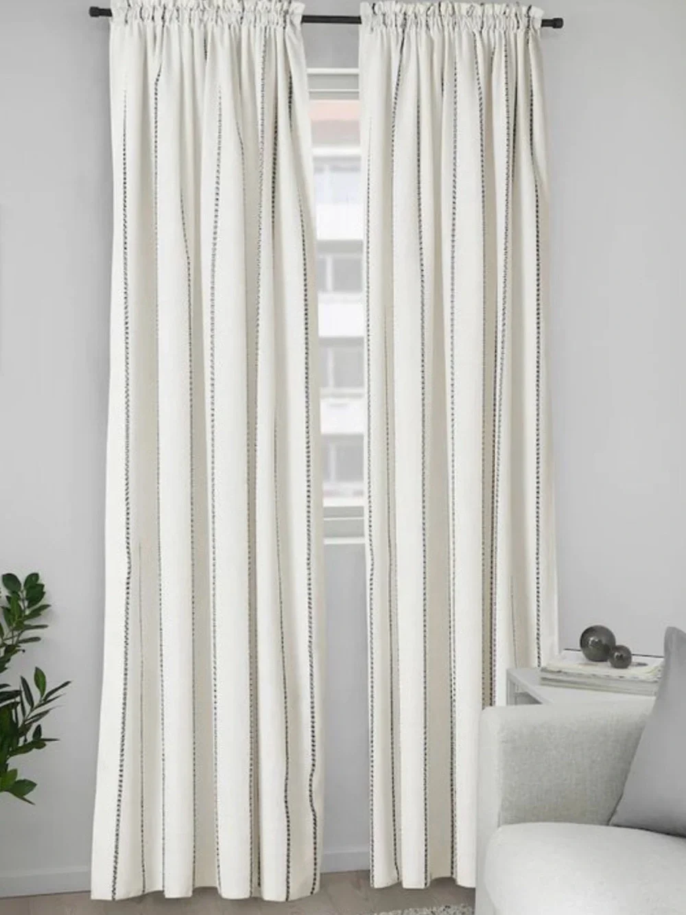 IKEA VILMIE LINJE - 2 White Curtains Black Vertical Stripes 57”x98” NEW IN PKG